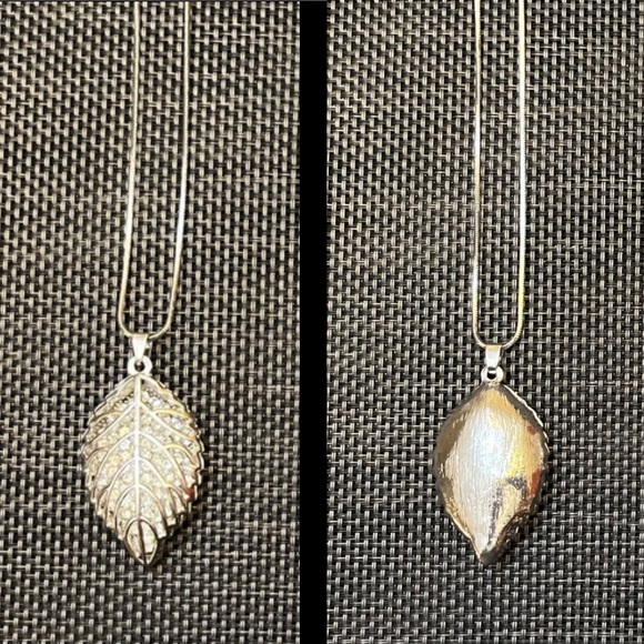 Sparkly Silver-tone Leaf Pendant and Necklace - Picture 2 of 10
